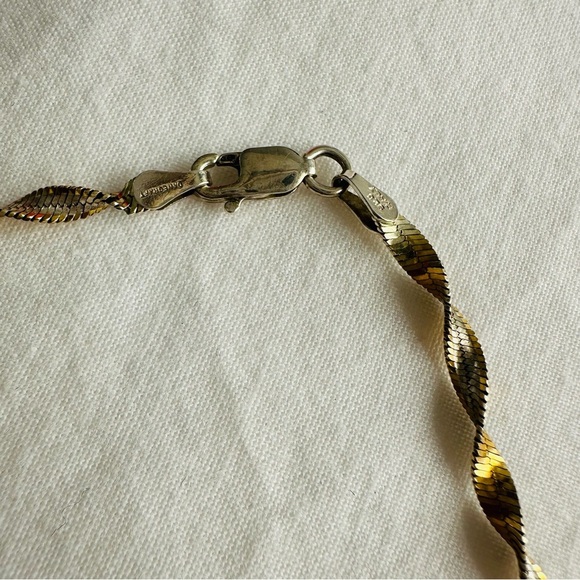 Sterling Silver 925 Gold Twisted Herringbone Necklace Chain - Picture 9 of 11